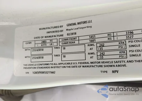 2018 Chevrolet Traverse Ls из США, поврежденный, VIN 1GNEVFKW5JJ211662